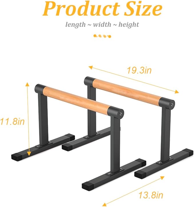 11.8" High Wooden Parallel Bar and Dip Bar with Thick Beech Handles, Push-up Bar, Rock-Free Fitness Equipment for Handstand, L-Sit, Gymnastics, Strength Training Home Gym,440lbs
