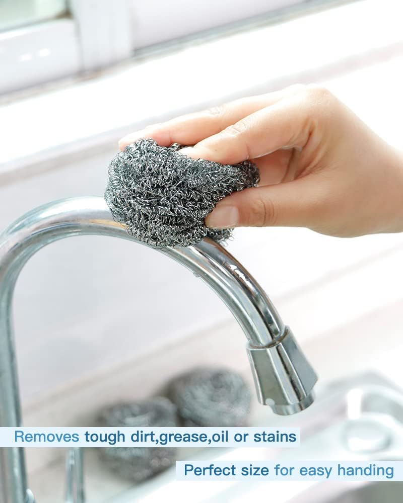 12Pcs Steel Wool Scrubber Pads for Cleaning Dishes, Pans, Pots, Ovens, Grills, Sinks - Stainless Steel Scrubbers for Kitchen, 12 Pack