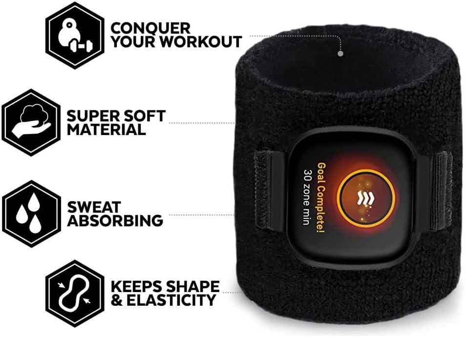 Elastic Sweatband Watch Wrist/Ankle Band for Fitbit Versa 4/3/Sense, Unisex Sport Strap Workout Wristband Ankleband