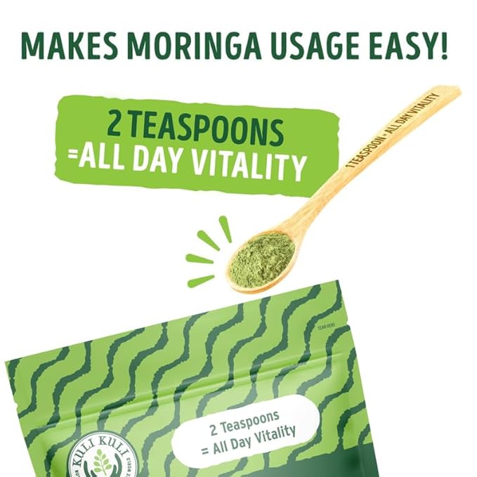 Kuli Kuli Moringa Oleifera Organic Leaf Powder & Green Smoothie, 100% Pure USDA Certified & Non-GMO Moringa Powder, Great with Smoothies, Tea, and Food, 2 Pack