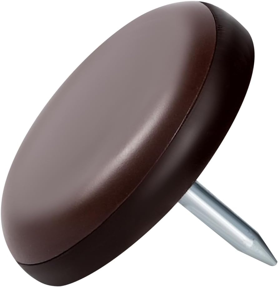 Furniture Glides Sliders-Furnigear PTFE (Teflon) Chair Leg Movers Sliders for Carpet Surface - Move Your Furniture Easy & Safely - Best Floor Protector (7/8" Nail, Brown-24 Pack, not for Wood Floors)