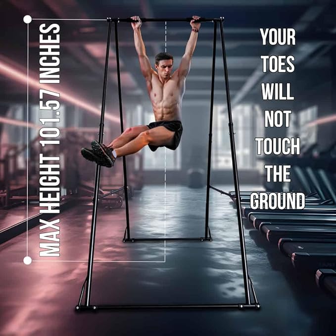 KT TOES DON'T TOUCH GROUND Foldable Free Standing Pull Up Bar Stand Sturdy Power Tower Workout Station For Home Gym Strength Training Adjustable Pullup Fitness Equipment Multifunctional Exercise Rack