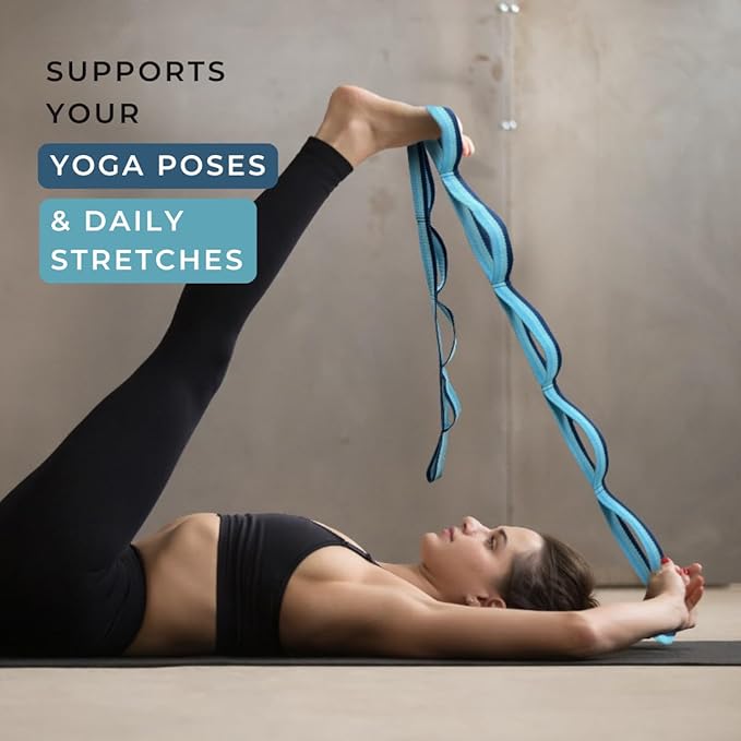 California Yoga Strap | Yoga Belt with Loops | 12 Multi Loop & Non-Elastic | Stretching Strap | Gym Workout & Exercise Bands | Physical Therapy | Improves Sitting Posture for Women & Men