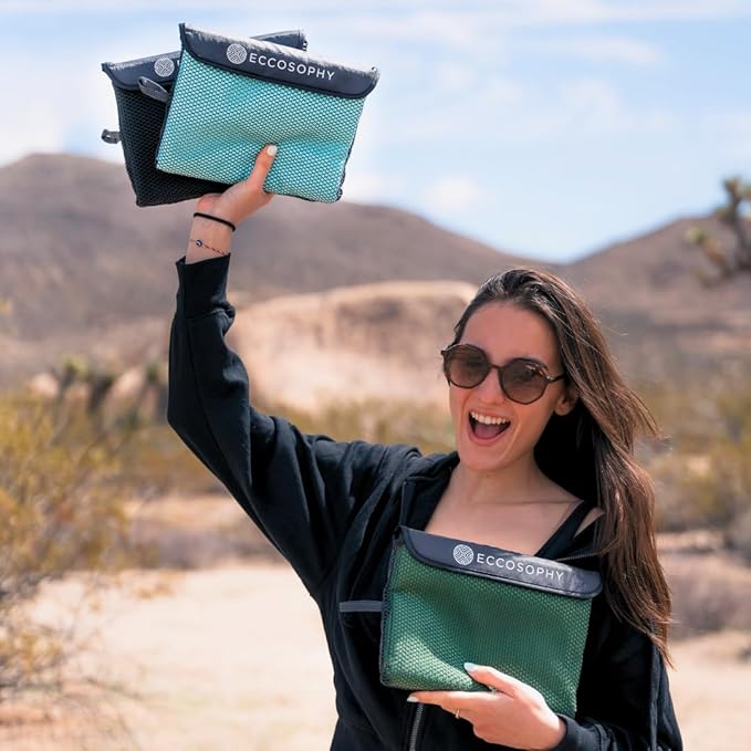 ECCOSOPHY Microfiber Beach Towel – Quick Dry Gym Towel, Highly Absorbent with Ribbed Texture, Lightweight – Ideal for Travel, Pool, Yoga, Fitness & Outdoor Adventures – 60x30 Aqua