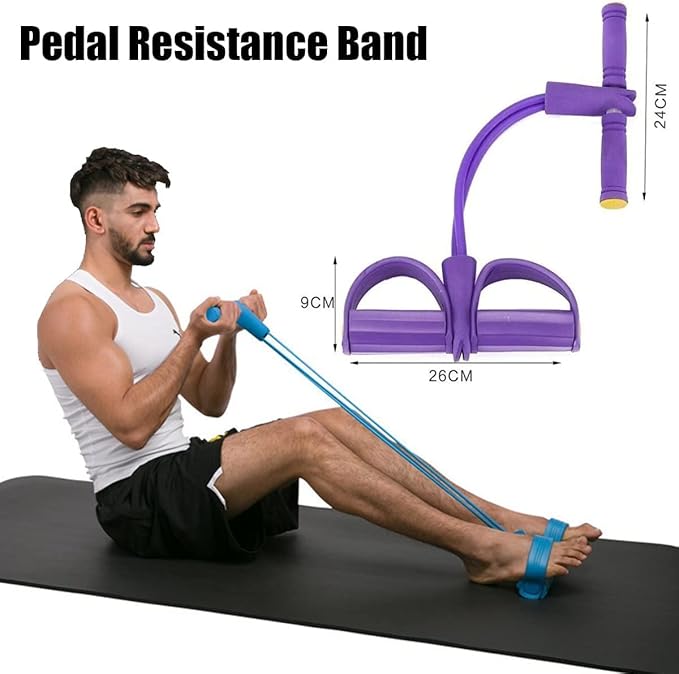 21 Fitness Resistance Bands - 4 Tube Pedal Ankle Puller, Yoga Handle Bands Exerciser Multifunction Trainer Tension Rope for Body, Abdomen, Waist, Arm, Tummy Exercise Stretching Training ( Color : Blue