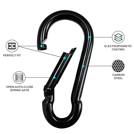KINLINK 20 Pack Black Carabiner Clip, 3.15 inch Heavy Duty Spring Snap Hook, Small Caribeener Clips for Outdoor Camping, Swing Set, Hammock, Hiking Travel, Fishing, Quick Link Keychain