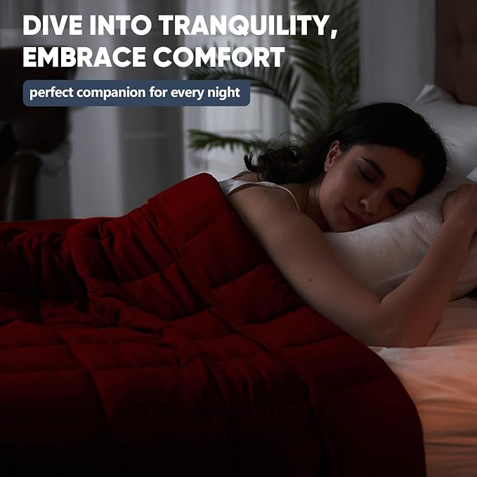 King Size Weighted Blanket for Adults (30 lbs, 80β x 87β, Red) Cooling Heavy Blanket for Sleeping Perfect for 290-310 lbs, Breathable Blanket for Adults & Couple All Season, Machine Washable