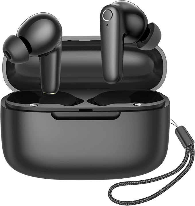 kurdene Wireless Ear Buds Bluetooth 5.4 Headphones 60H Playtime Deep Bass Stereo Earbuds with Mic Comfort Lightweight in Ear Earphones for Workout/Running Black