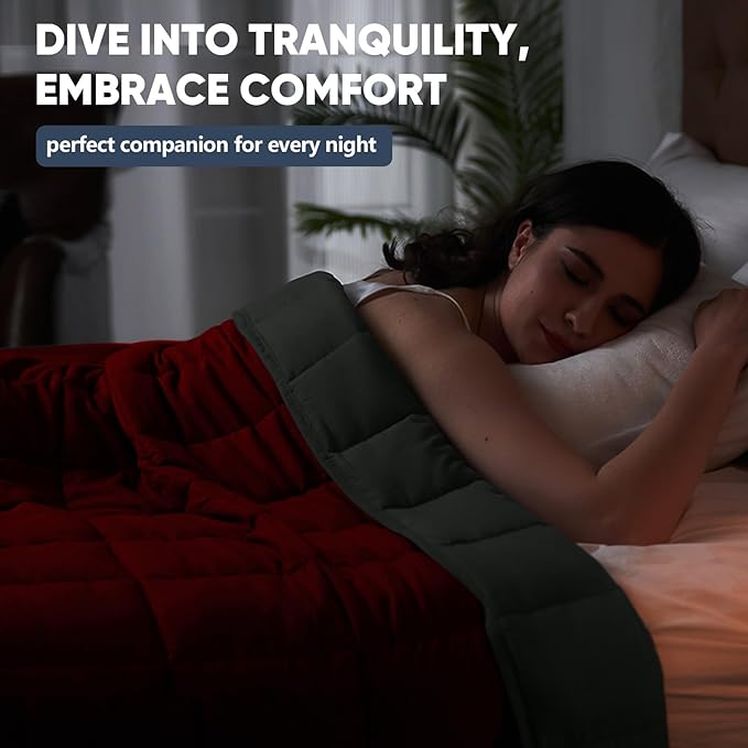 King Size Weighted Blanket for Adults (25 lbs, 80β x 87β, Red Grey) Cooling Heavy Blanket for Sleeping Perfect for 240-260 lbs, Breathable Blanket for Adults & Couple All Season, Machine Washable
