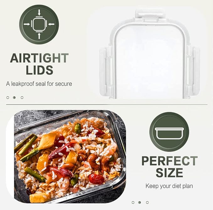 10 Packs 30 oz Glass Meal Prep Containers,Glass Food Storage Containers with Lids,Airtight Glass Lunch Bento Boxes,Microwave, Oven, Freezer and Dishwasher,White