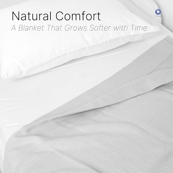 100% Cotton Herringbone Weave Blankets, 108"X90" King,Throw Blanket for Bed,All Season Cotton Blanket, Cozy Blanket,Throws Bed Blanket, Throw Blanket for Couch,Modern Home Decor -Light Grey