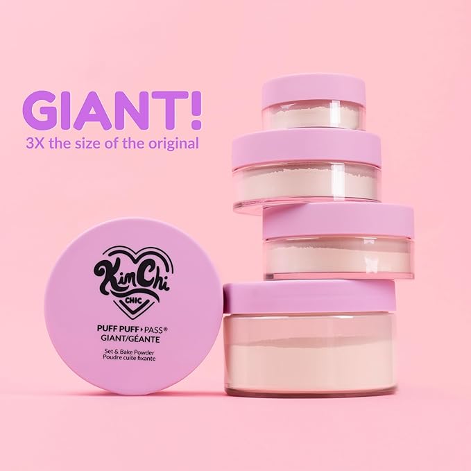 KimChi Chic Giant Puff Puff Pass Set & Bake Powder - Loose Setting Powder with Rice & Vitamin E, Finely Milled for All Day Wear, Translucent 80g