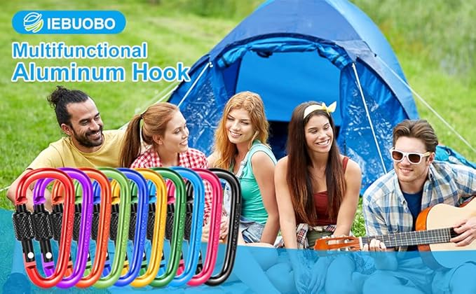 10 Pack Aluminum D Ring Key Rings Hiking Clips Locking Carabiner for Hiking Camping Fishing and Outdoor Use,Clips with Screw Gate Multicolored