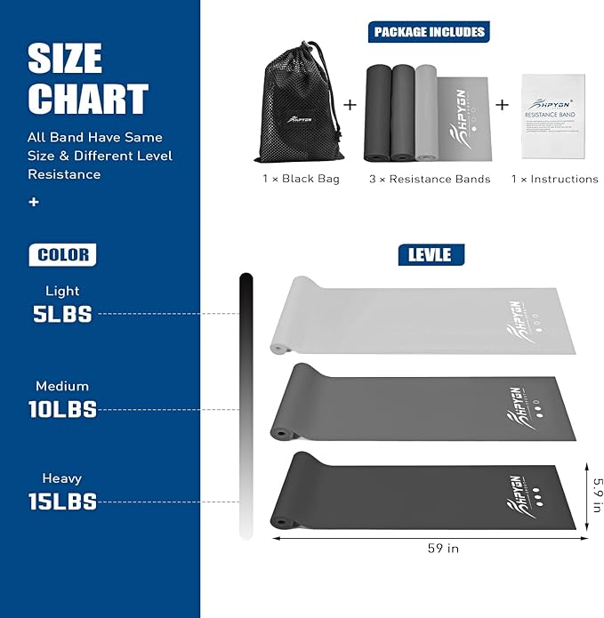 Resistance Bands, Exercise Bands, Physical Therapy Bands for Strength Training, Yoga, Pilates, Stretch Elastic Band with Different Strengths, Workout Bands for Home Gym