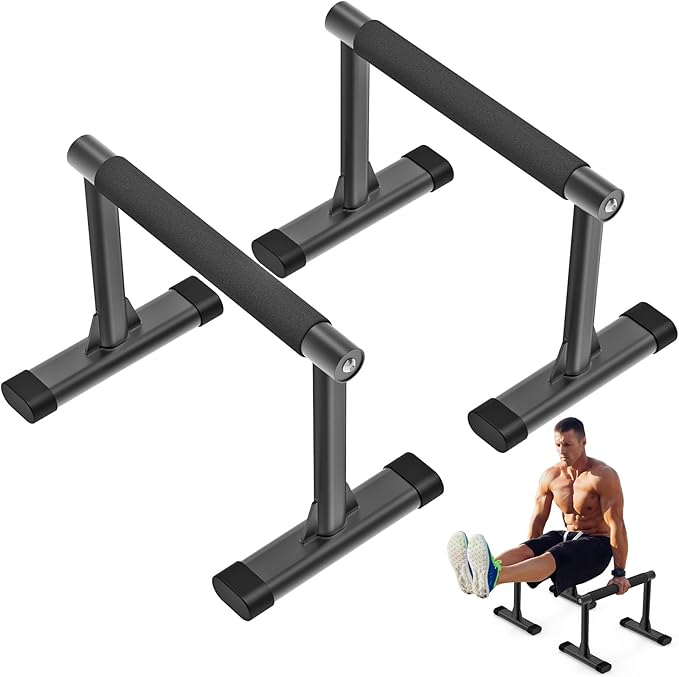 Kipika Parallettes Bars, Push Up Bars & Dip Bar with Comfort Thick Handles, Rock-Free Fitness Equipment for Handstand, L-Sit, Gymnastics & Strength Training, 600lbs Capacity, 12" Height