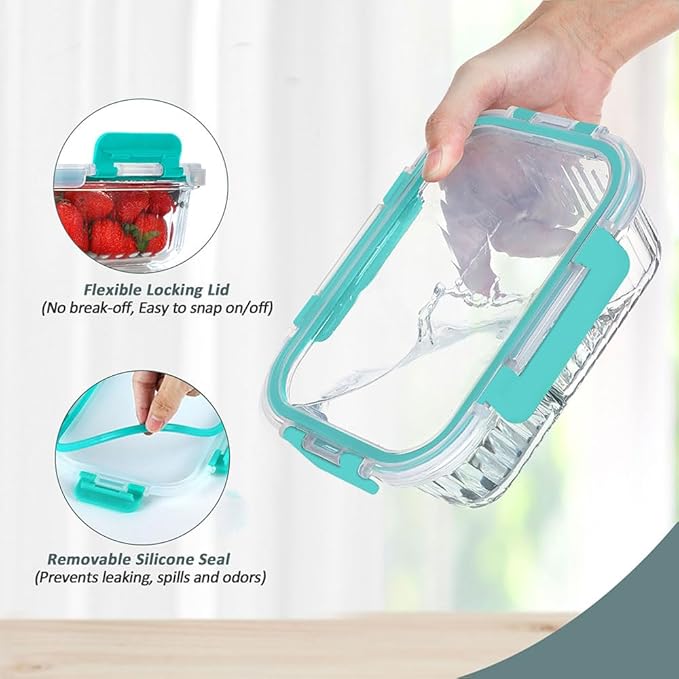 10 Packs Glass Meal Prep Containers with Lids, Glass Food Storage Containers Set, Airtight Lunch Containers, Microwave, Oven, Freezer and Dishwasher Safe, Green
