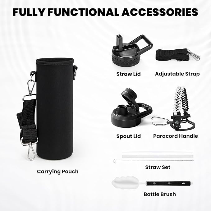 Insulated Water Bottle 20 oz, Triple Wall Vacuum Stainless Steel (Cold for 48 Hrs), Leak Proof & Non-BPA, Kids Water Bottle Jug for School with Straw Spout Lids, Ombre: White/Black