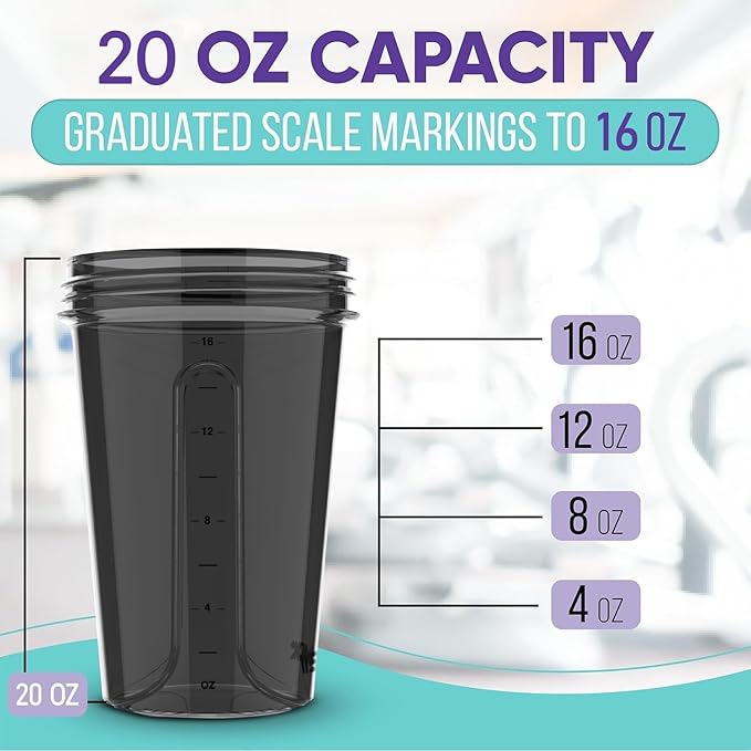 '-2 Pack- 20 oz Protein Shaker Bottles for Protein Mixes - 2x Wire Whisk | Leak Proof Shaker Cups for Protein Shakes and Pre Workout | Protein Shaker Bottle Pack