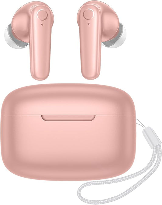 kurdene Wireless Earbuds Bluetooth 5.4 Headphones 60H Playtime Deep Bass Stereo Ear Buds with Mic Comfort Lightweight in Ear Earphones for Workout/Running Pink