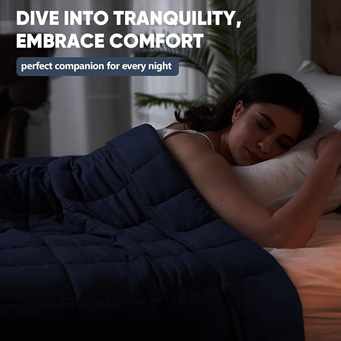 King Size Weighted Blanket for Adults (30 lbs, 80β x 87β, Navy & Blue) Cooling Heavy Blanket for Sleeping Perfect for 290-310 lbs, Breathable Blanket for Adults & Couple All Season, Machine Washable