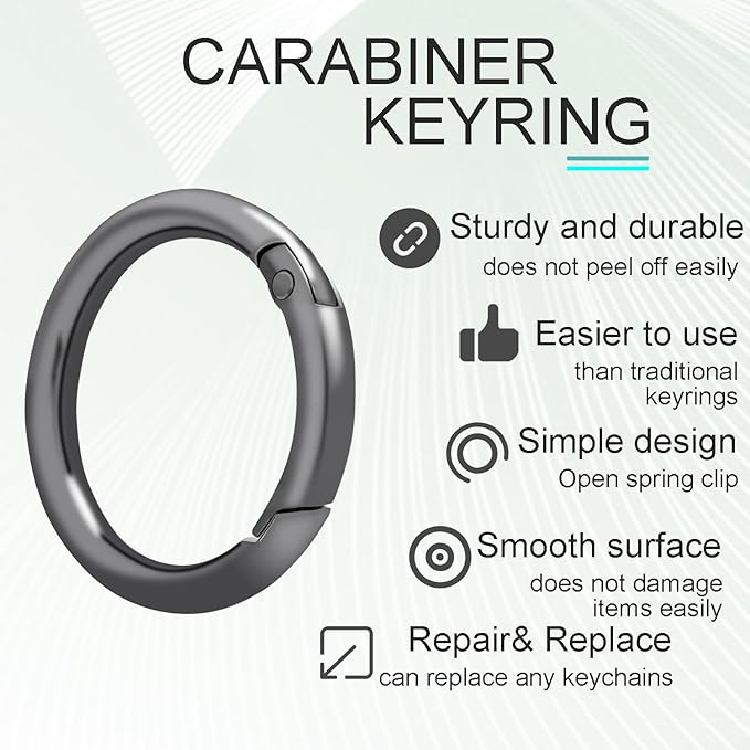 10 Pack 1-1/4Inch Trigger Spring O Rings, Metal Round Carabiner Clip Snap Hook, Spring Keyring Buckles for Replacement Purse Strap, Paracord Lanyard Clips, Keychain Rings Hardware DIY Crafts Making