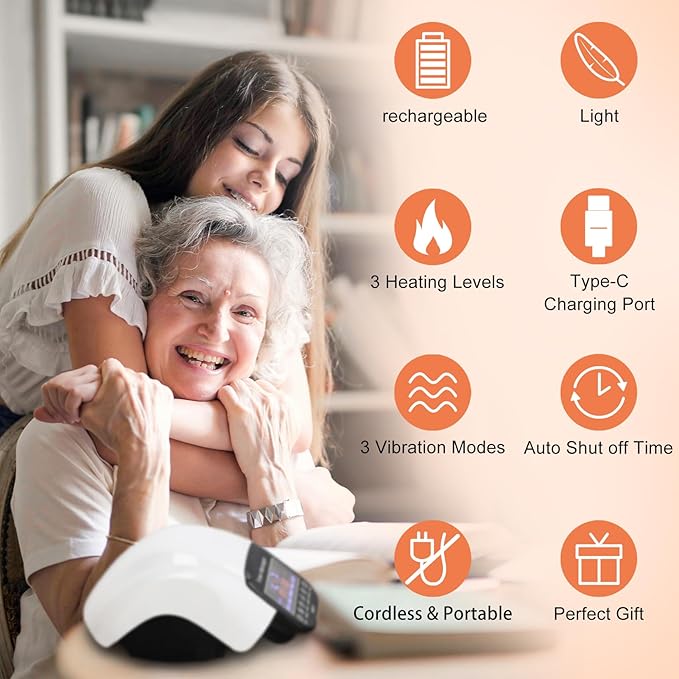 Knee Massager, Cordless Massager with Heat and Compression LED Screen Wearable Infrared Vibration Rechargeable Electronic Massage for Joint Pain Injury Swelling Stiffness, 1.0 Count