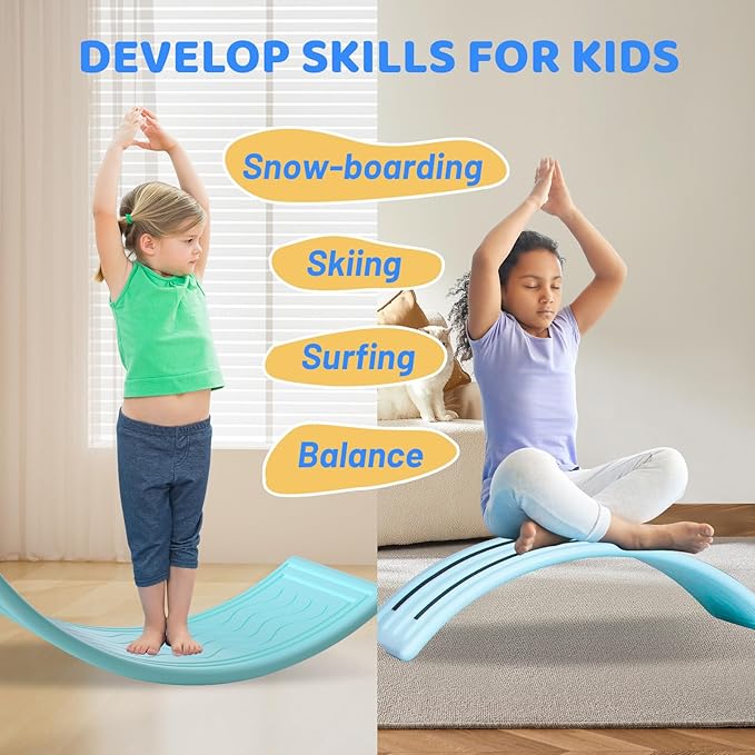 Wobble Balance Board for Kids Toddler,31 Inch Rocker Board Large Balance Trainer for Teens Adults Up to 165LBS, Montessori Open Ended Learning Toy, Exercise and Yoga Curvy Board for Office & Classroom