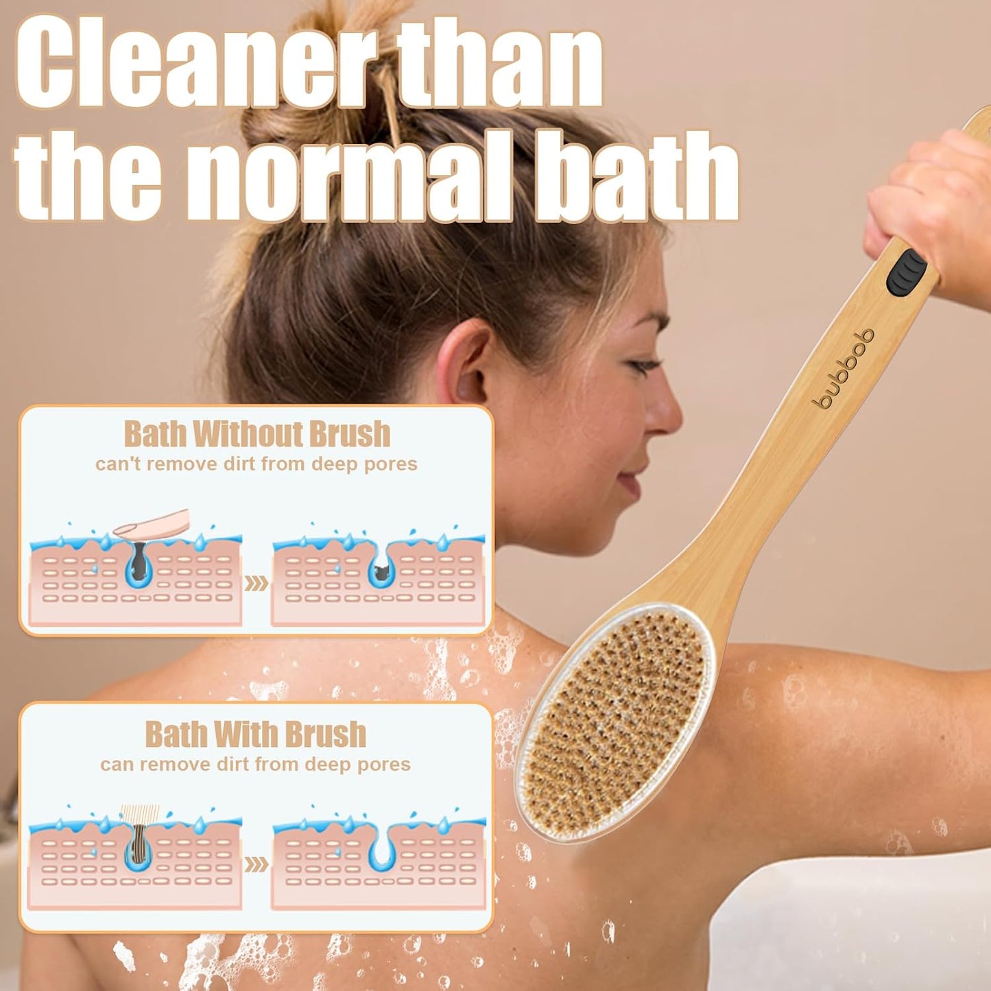 Back Scrubber for Shower,Bath Brush with Long Handle,Bath Brush Body Exfoliator for Wet or Dry Brushing,Men and Women (Black)