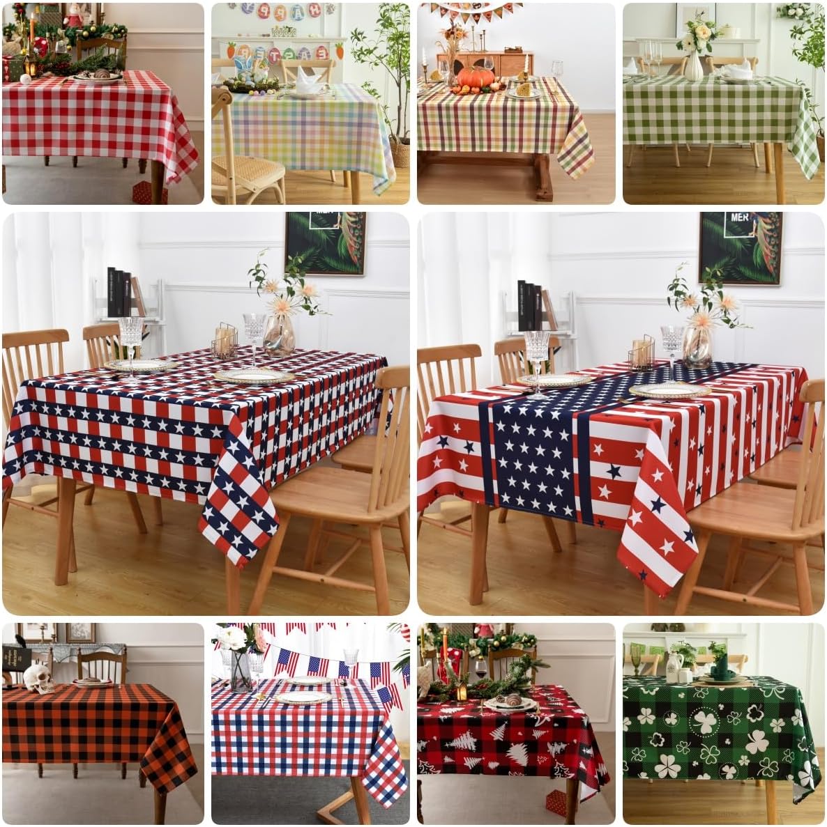 Red Gingham Plaid Christmas Tree Tablecloth - Rectangular 58x102 Inch Water Resistant Table Cloth for Indoor/Outdoor Use - Holiday Table Cover for Kitchen, Picnics, and Parties
