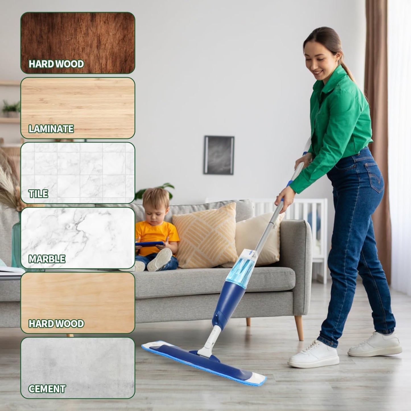6 Pack Microfiber Cleaning Pads for Bona Mop, Reusable Microfiber Mop Pads for 18 Inch Mop, Hardwood & Hard Surface Floors Replacement Cleaning Mop Pads, Machine Washes