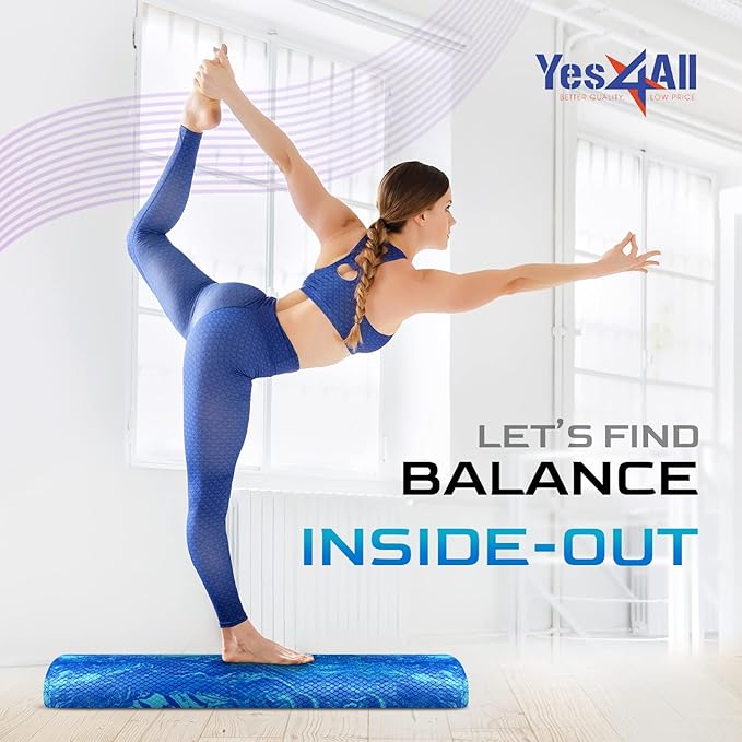 Yes4All EVA Firm Foam Roller for Stretching, Half Yoga Back Roller for Muscle Massage for Pilates, Yoga, Balance & Core Exercises - 12/36 inches