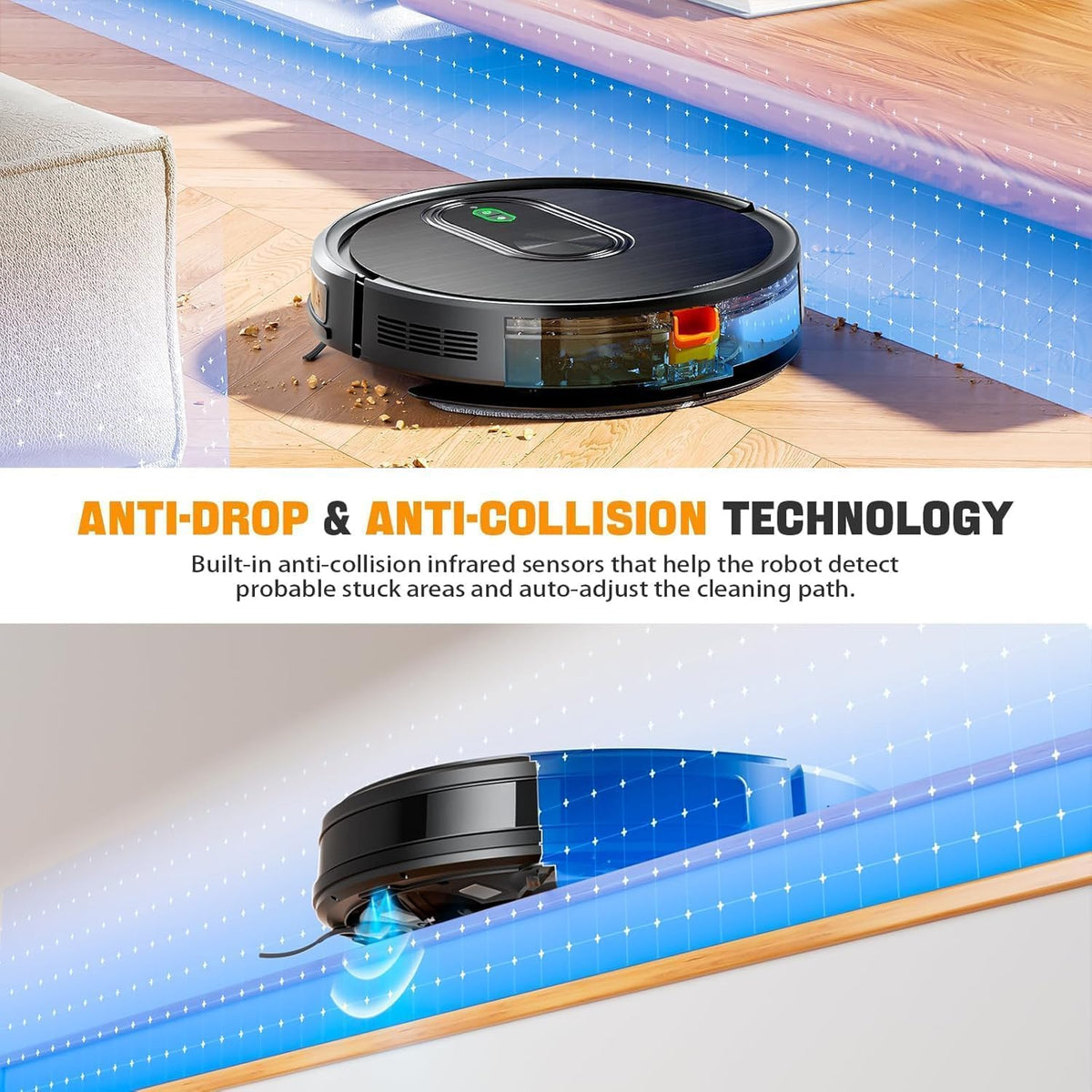 Robot Vacuum and Mop Combo, 2 in 1 Vacuuming & Mopping Robot with Schedule, App/Bluetooth/Voice, 3200Pa Max Suction, Self-Charging Robot Vacuum Cleaner, Slim, Ideal for Pet Hair, Hard Floor, Carpet