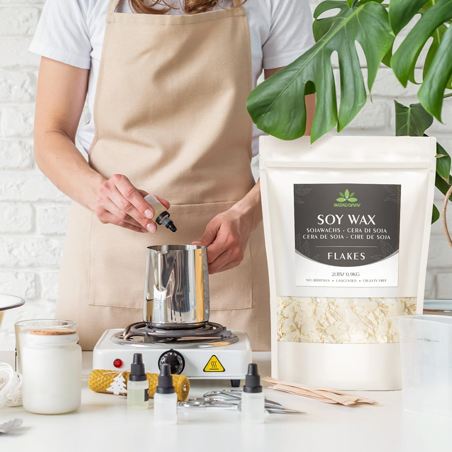 Soy Wax Flakes, Waxcanpy Natural Candle Wax, Organic Soy Wax for Candle Making from Farm, No Additives, Harmless and Pure (40lb)
