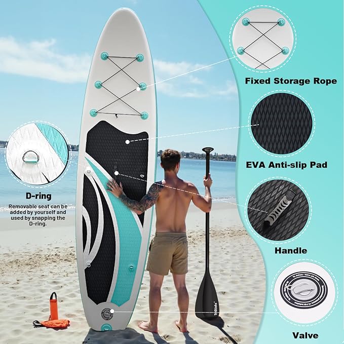 10' Inflatable Stand Up Paddle Board, Ultra-Light Wide Yoga Board for All Skill Levels with Premium SUP Paddleboard Accessories, 84L Waterproof Bag, Non-Slip Comfort Deck for Youth & Adults