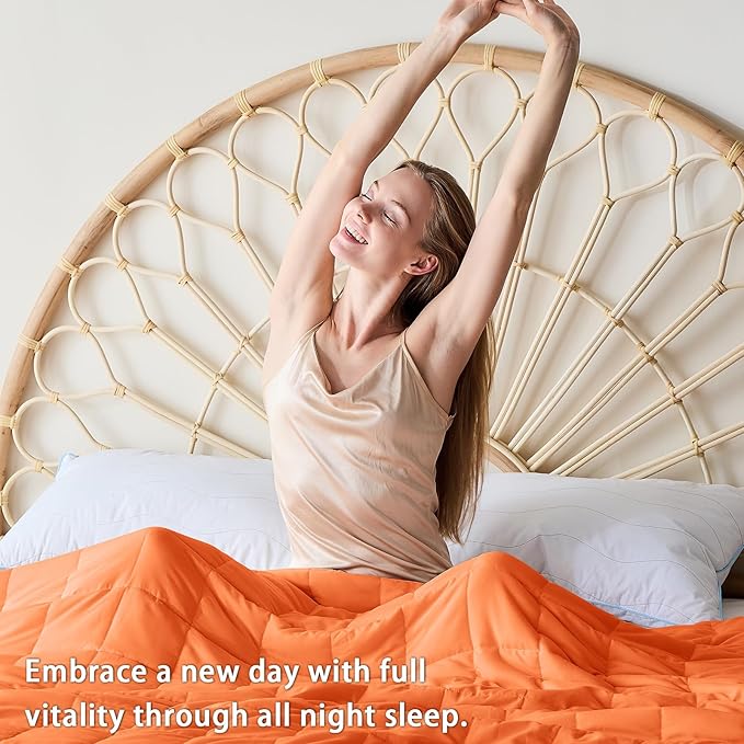 King Size Weighted Blanket for Adults (25 lbs, 80β x 87β, Orange) Cooling Heavy Blanket for Sleeping Perfect for 240-260 lbs, Breathable Blanket for Adults & Couple All Season, Machine Washable