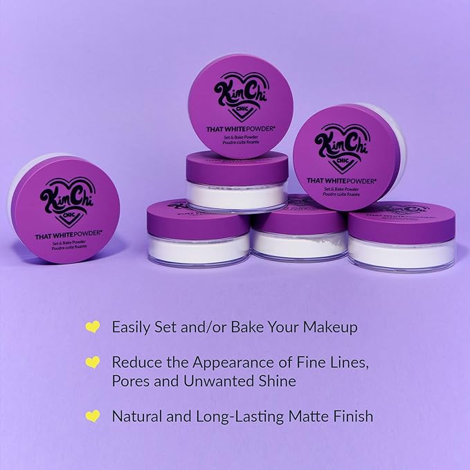 Kimchi Chic Beauty That WhitePowder Set and Bake Mattifying Setting Powder for Makeup, Extra Fluffy Loose Face Powder Poof, Soft Natural Face Makeup Helps Minimize the Appearance of Fine Lines, White