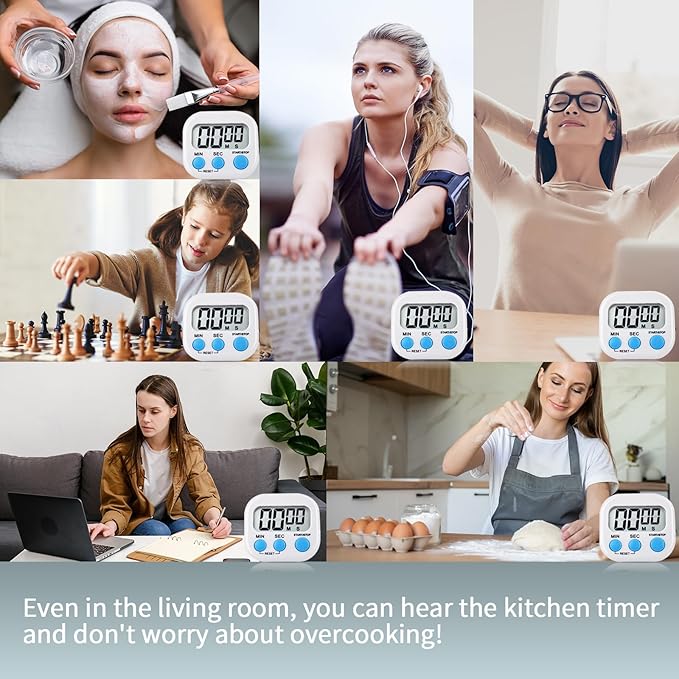 12 Pack Digital Kitchen Timer Magnetic Digital Timer with Big Display Loud Ring Cooking Timers for Kitchen Electronic Timer for Cooking, Bathing, Gym, Break Time, Classroom(12,White, Blue, Orange)