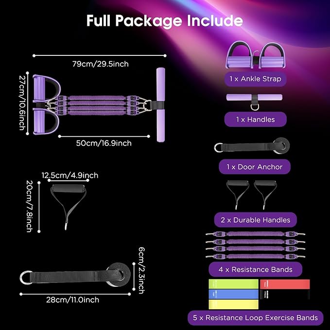 2025 Upgrade Pedal Resistance Band, 4-Tube Elastic Sit Up Pull Rope for Men and Women, Pedal Puller for Strength Training, Foot Resistance Rope for Physical Therapy, with 5Pcs Exercise Bands