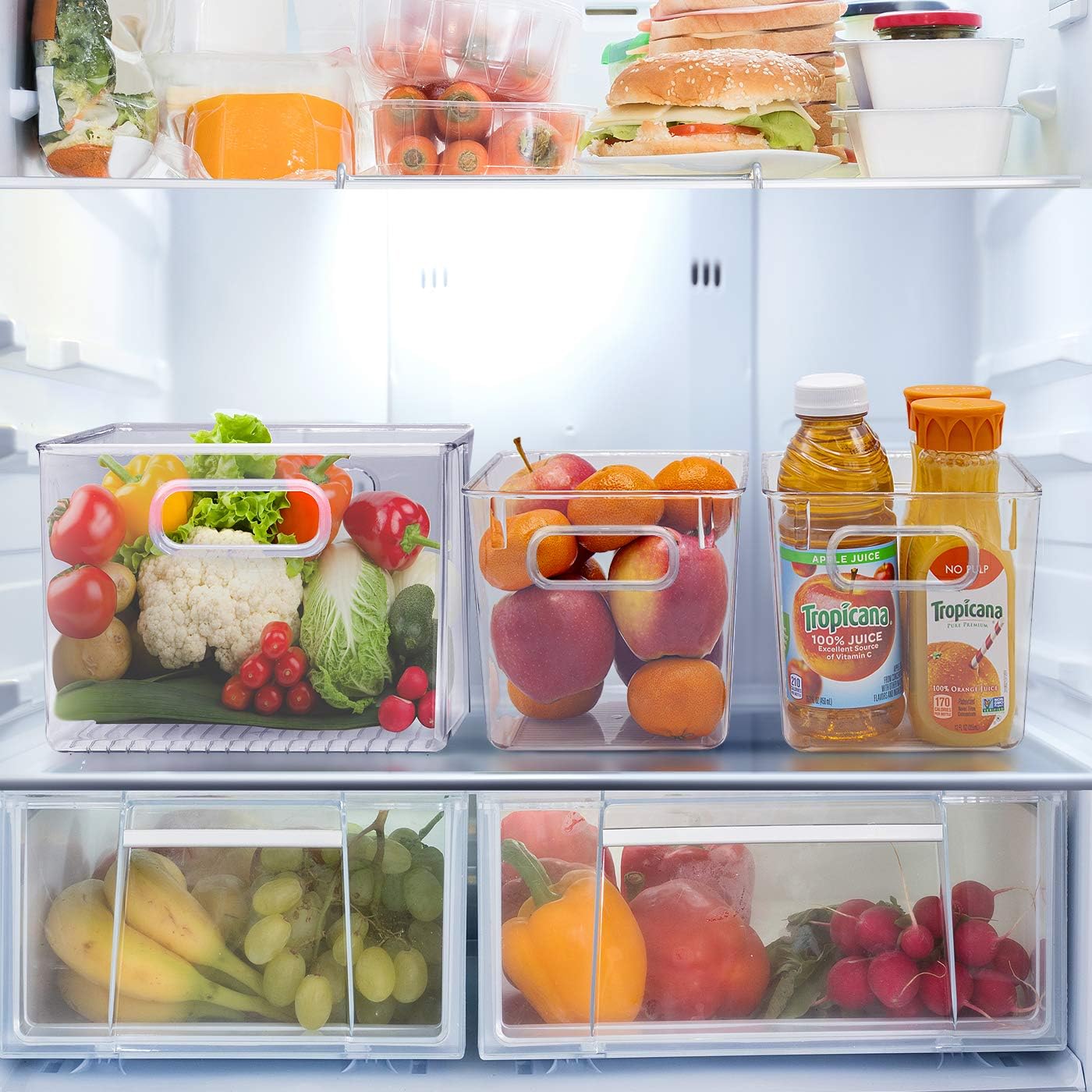 Sorbus 2 Pack Medium Clear Plastic Storage Bins, Clear Organizer Bins with Handle for Kitchen, Pantry, Cabinet, Refrigerator, Craft, Toys, Clothes, Closet, Under Sink, Bathroom Organizers and Storage