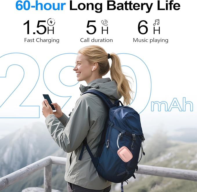 kurdene Wireless Earbuds Bluetooth 5.4 Headphones 60H Playtime Deep Bass Stereo Ear Buds with Mic Comfort Lightweight in Ear Earphones for Workout/Running Pink