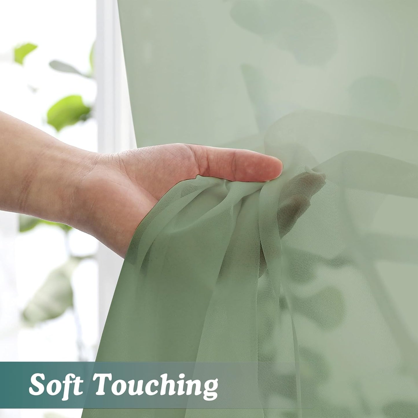 Chyhomenyc Sage Green Sheer Curtains 90 Inches Long 2 Panels, Light Filtering Green Curtains for Living Room, Soft Gentle Voile Rod Pocket Bedroom Window Drapes, 59Wx90L Inch, 2PCS