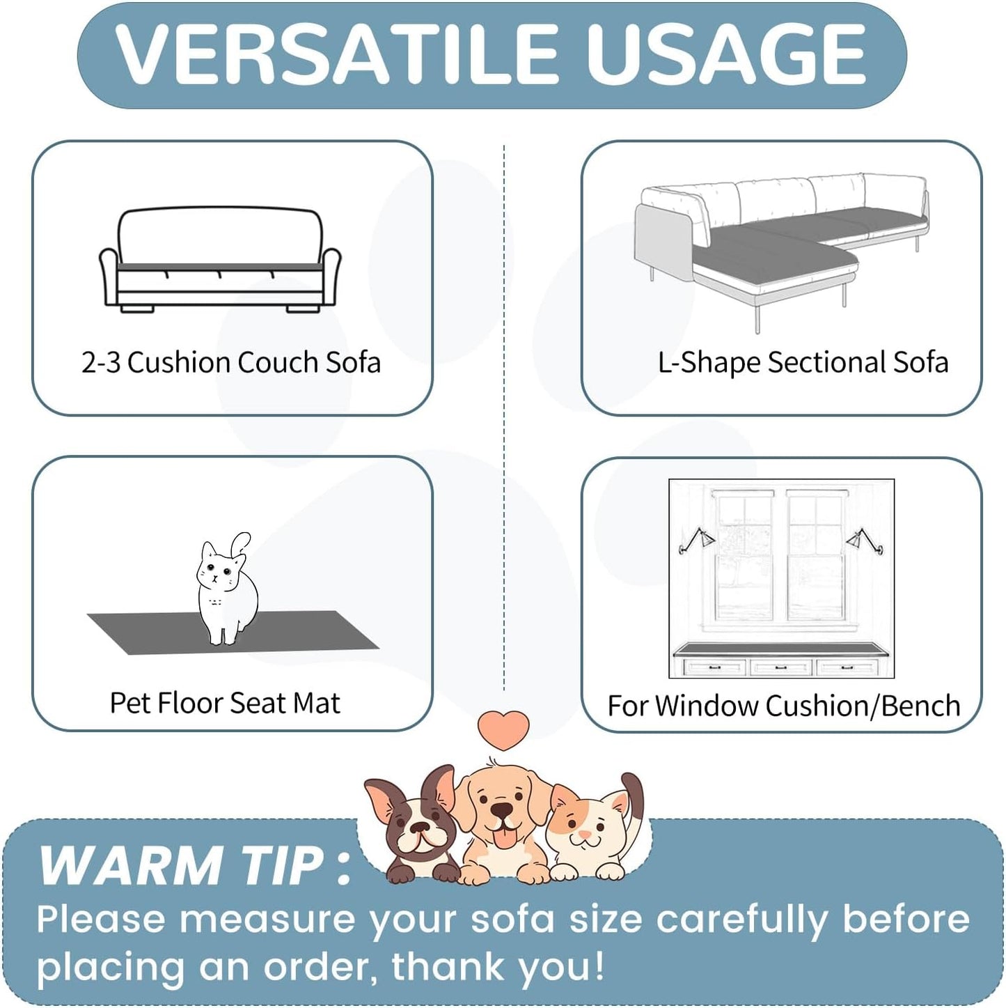 OTOB Couch Cover for Dogs Washable, Non Slip Funny Pet Couch Covers Sofa Slipcovers Cushion Mat, Plush Soft Cozy Pet Friendly Furniture Protector, All Seasons (Dark Gray, 23.6" x 47.2")