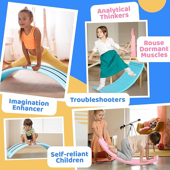 Wobble Balance Board for Kids Toddler,31 Inch Rocker Board Large Balance Trainer for Teens Adults Up to 165LBS, Montessori Open Ended Learning Toy, Exercise and Yoga Curvy Board for Office & Classroom