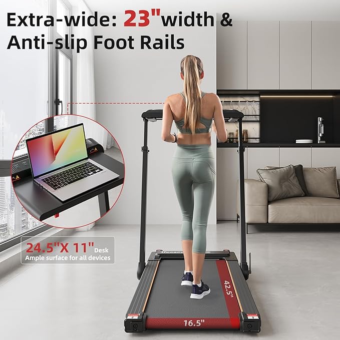 Treadmill with Incline, 3 in 1 Under Desk Treadmill Walking Pad with Removable Desk Workstation 3.5HP Foldable Compact Walking Treadmills for Home Small Office with Wristband Remote Control