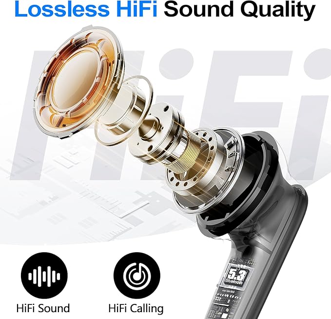 kurdene Wireless Ear Buds Bluetooth 5.4 Headphones 60H Playtime Deep Bass Stereo Earbuds with Mic Comfort Lightweight in Ear Earphones for Workout/Running Black