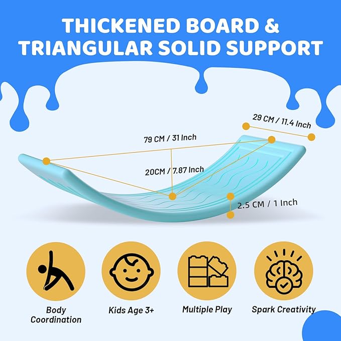Wobble Balance Board for Kids Toddler,31 Inch Rocker Board Large Balance Trainer for Teens Adults Up to 165LBS, Montessori Open Ended Learning Toy, Exercise and Yoga Curvy Board for Office & Classroom