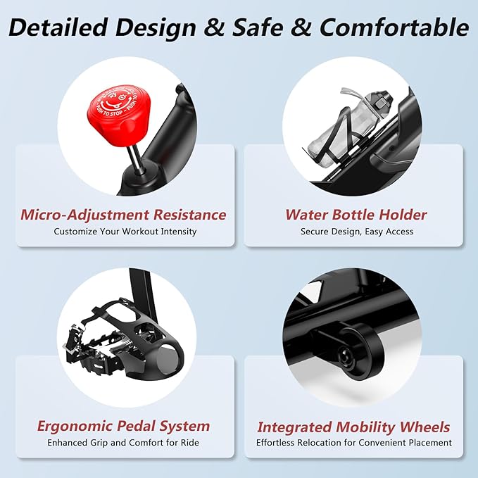 POOBOO Exercise Bike, Stationary Bike for Home Gym, Indoor Cycling Bike w/Comfortable Seat Cushion & Tablet Mount, Silent Belt Drive Indoor Bike for Cardio Workout