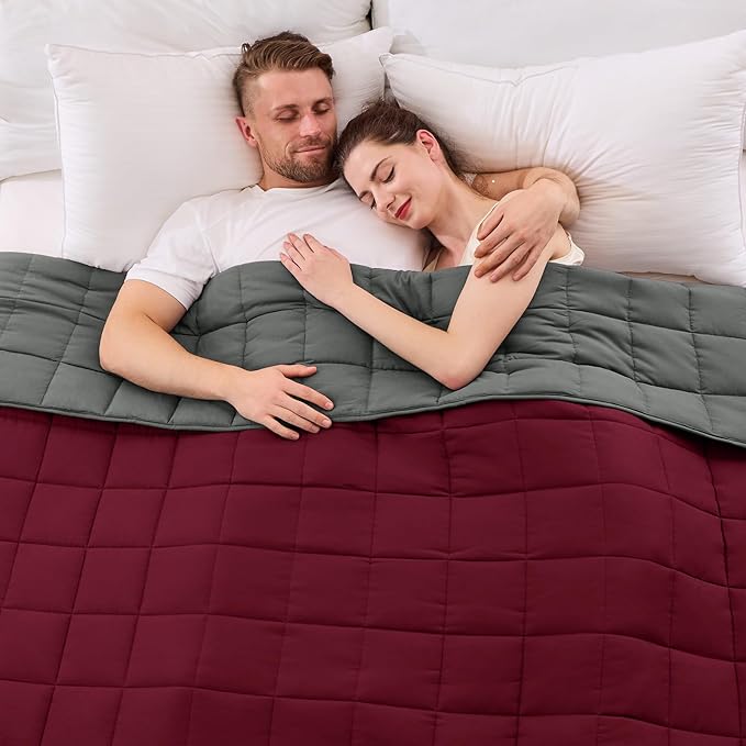 King Size Weighted Blanket for Adults (20 lbs, 80β x 87β, Red Grey) Cooling Heavy Blanket for Sleeping Perfect for 190-210 lbs, Breathable Blanket for Adults & Couple All Season, Machine Washable