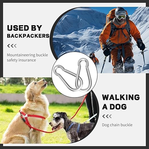 12PCS M5 Spring Snap Hook Carabiner, Heavy Duty Galvanized Steel Carabiner Clip, 220LBS Holding Capacity Spring Clips for Hammock Swing Outdoor Travel