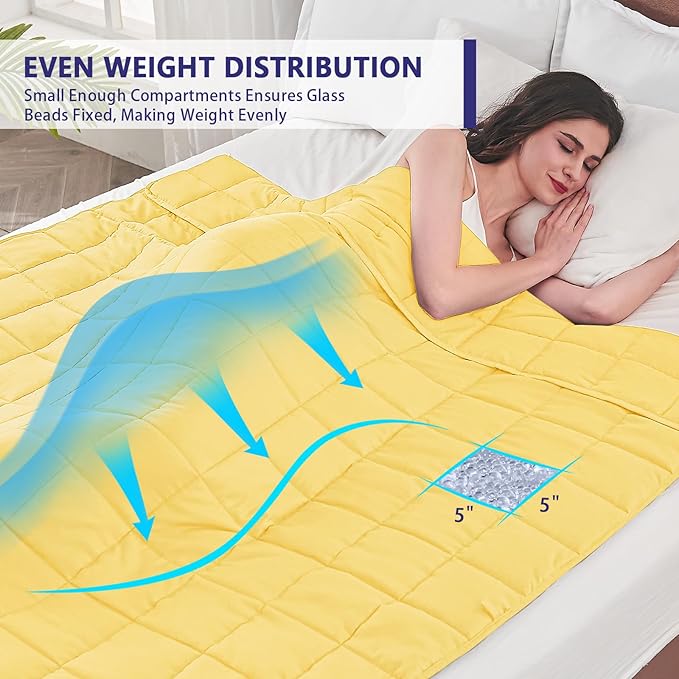 King Size Weighted Blanket for Adults (20 lbs, 80β x 87β, Yellow) Cooling Heavy Blanket for Sleeping Perfect for 190-210 lbs, Breathable Blanket for Adults & Couple All Season, Machine Washable